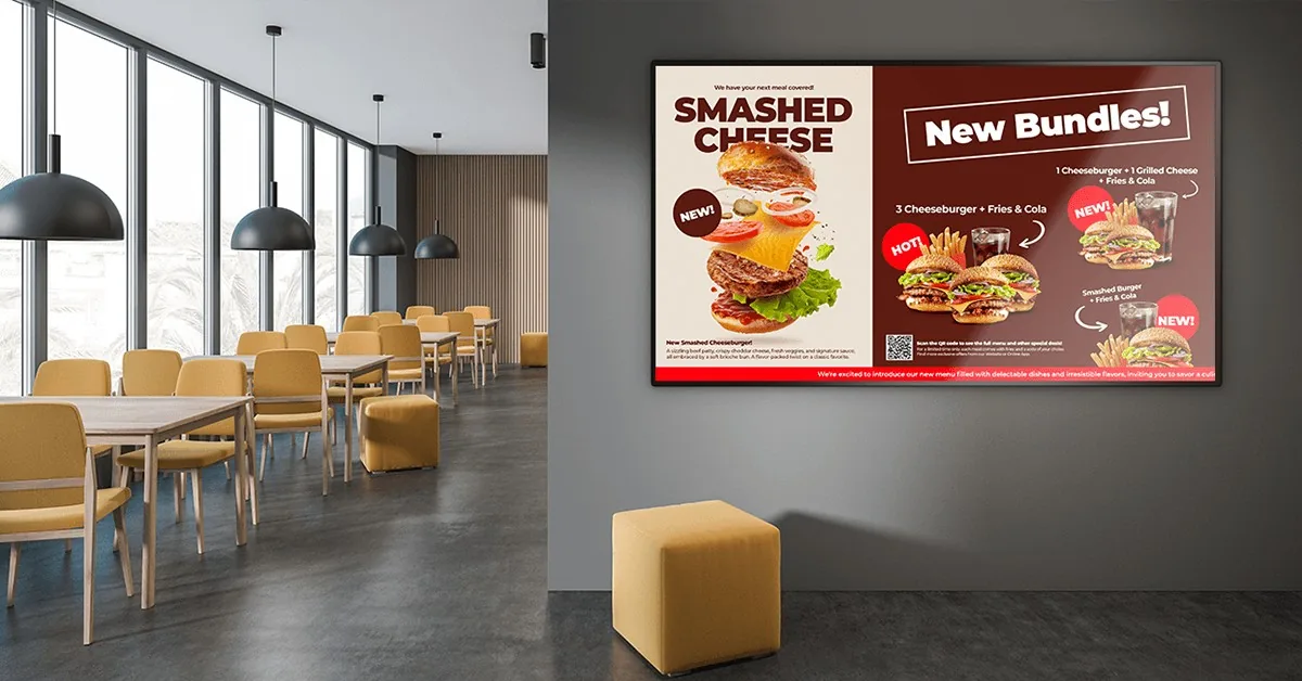 Modern single-display digital signage in restaurant